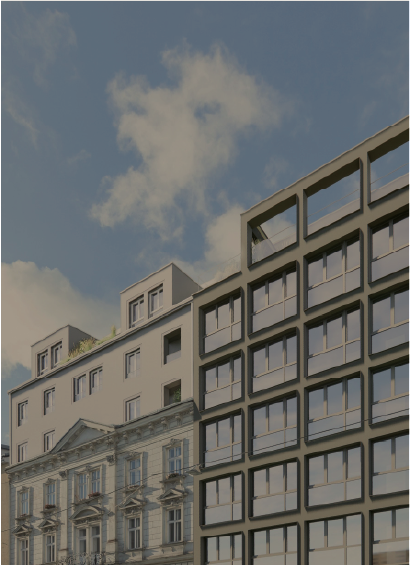Palais Hinsenkamp mit modernem Zubau – Sitz von CoMed am Grünmarkt